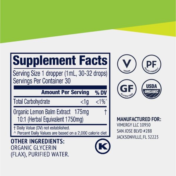 Vimergy-Lemon-Balm-Zitronenmelisse-Tropfen_Supplement Facts